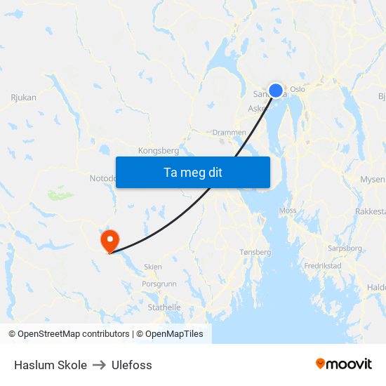 Haslum Skole to Ulefoss map