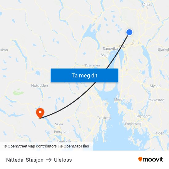 Nittedal Stasjon to Ulefoss map