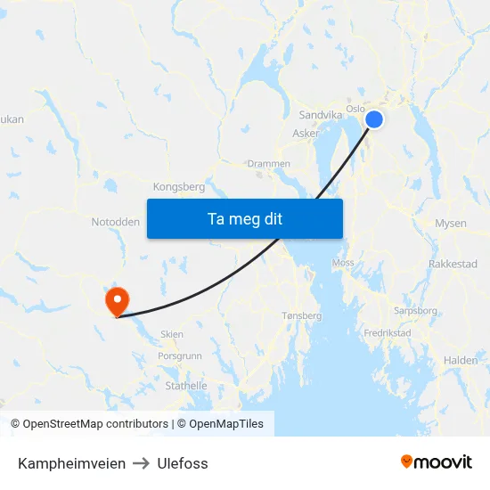 Kampheimveien to Ulefoss map