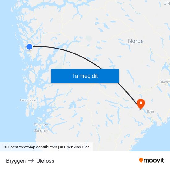 Bryggen to Ulefoss map