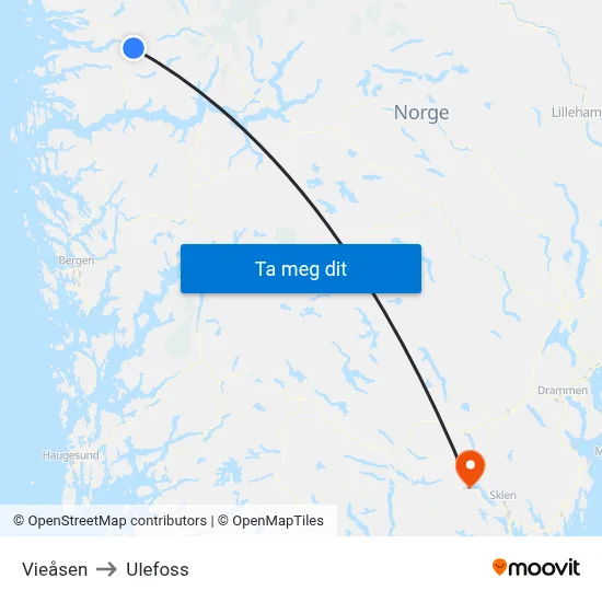 Vieåsen to Ulefoss map