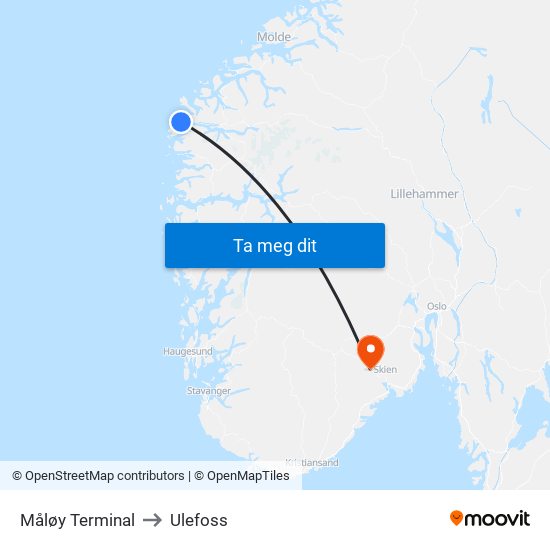 Måløy Terminal to Ulefoss map