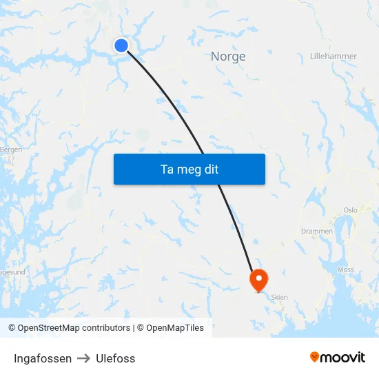 Ingafossen to Ulefoss map