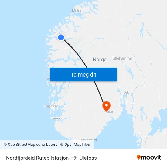 Nordfjordeid Rutebilstasjon to Ulefoss map