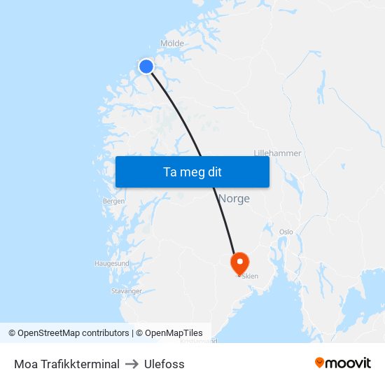 Moa Trafikkterminal to Ulefoss map