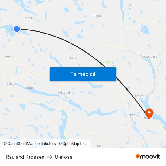 Rauland Krossen to Ulefoss map