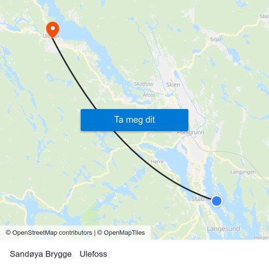 Sandøya Brygge to Ulefoss map