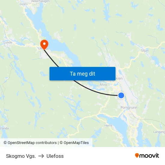 Skogmo Vgs. to Ulefoss map