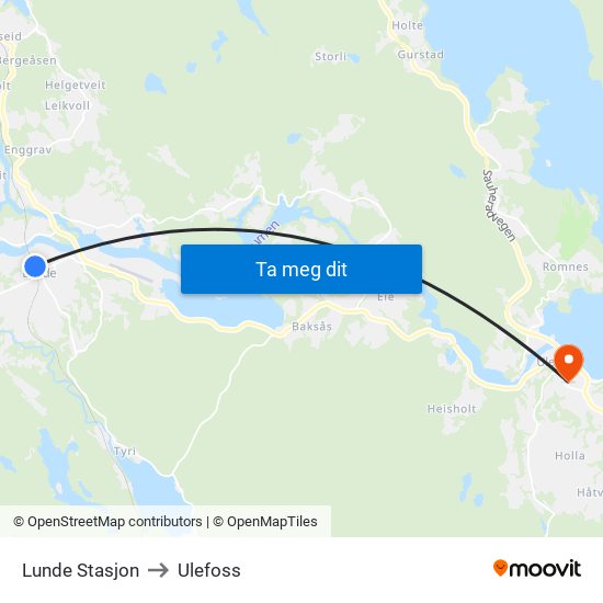 Lunde Stasjon to Ulefoss map