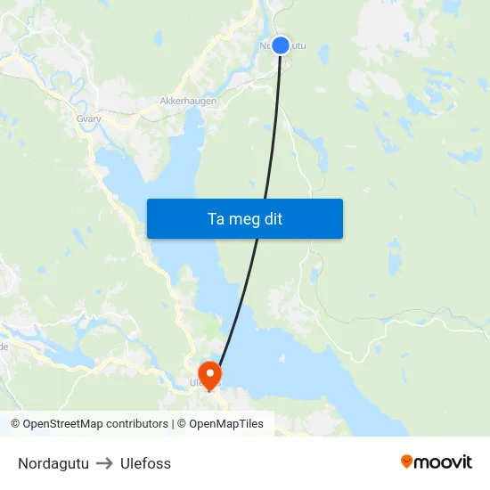 Nordagutu to Ulefoss map