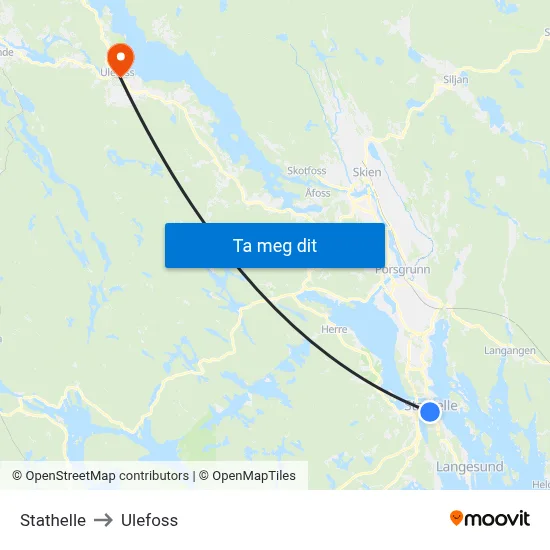 Stathelle to Ulefoss map