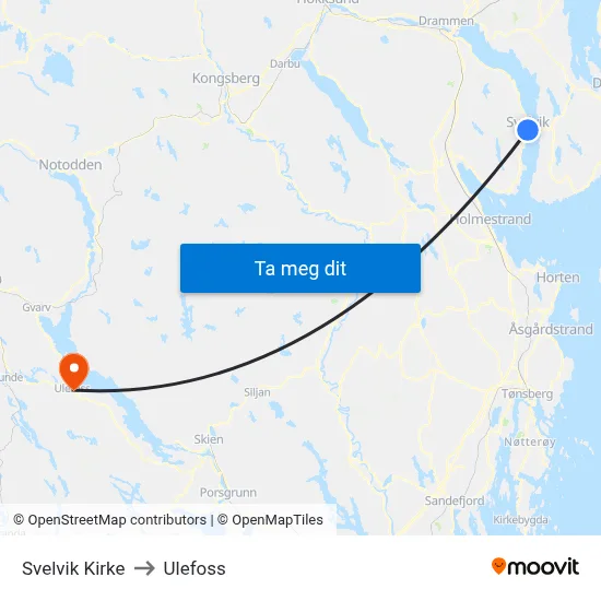 Svelvik Kirke to Ulefoss map