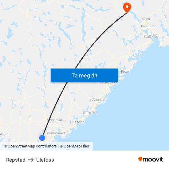 Repstad to Ulefoss map