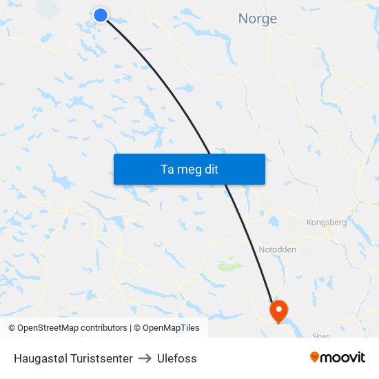 Haugastøl Turistsenter to Ulefoss map