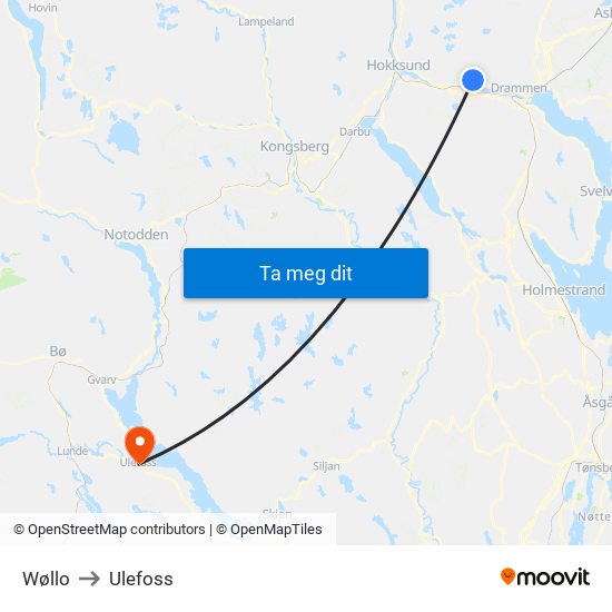 Wøllo to Ulefoss map