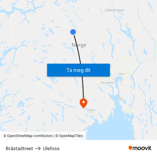 Bråstadtreet to Ulefoss map