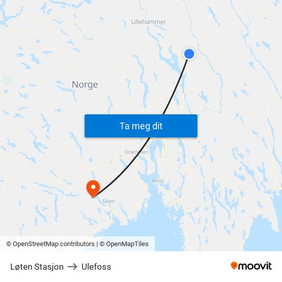 Løten Stasjon to Ulefoss map