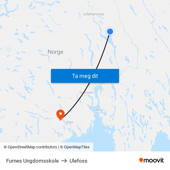 Furnes Ungdomsskole to Ulefoss map