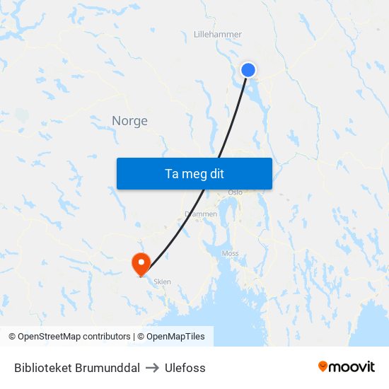 Biblioteket Brumunddal to Ulefoss map