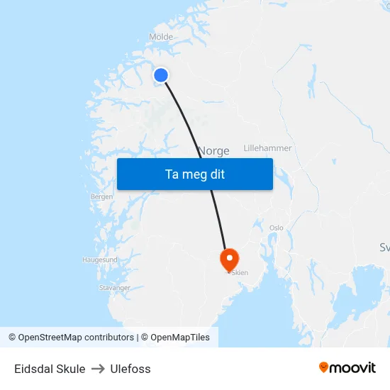 Eidsdal Skule to Ulefoss map