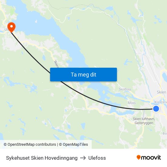 Sykehuset Skien Hovedinngang to Ulefoss map