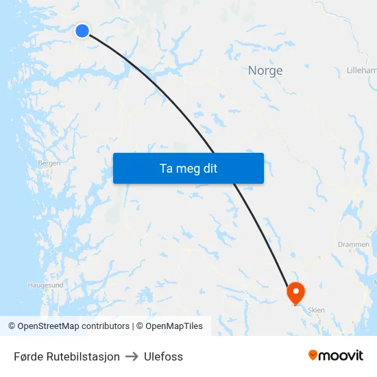 Førde Rutebilstasjon to Ulefoss map