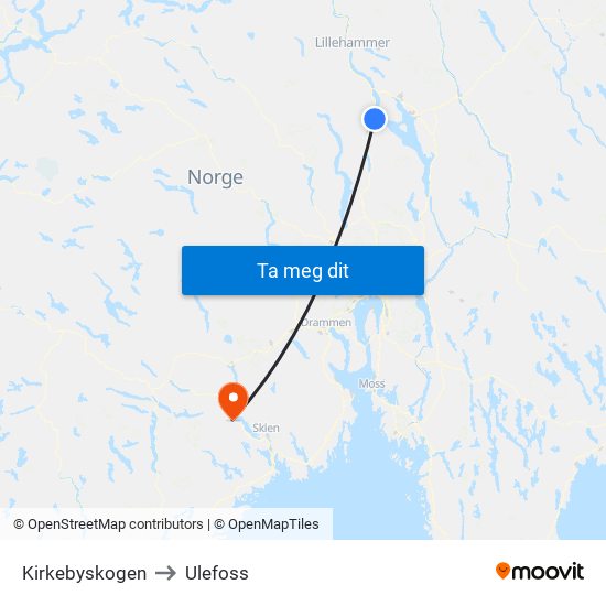 Kirkebyskogen to Ulefoss map