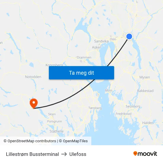 Lillestrøm Bussterminal to Ulefoss map