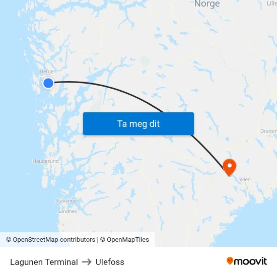 Lagunen Terminal to Ulefoss map