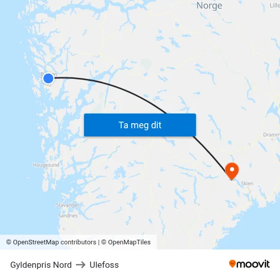 Gyldenpris Nord to Ulefoss map