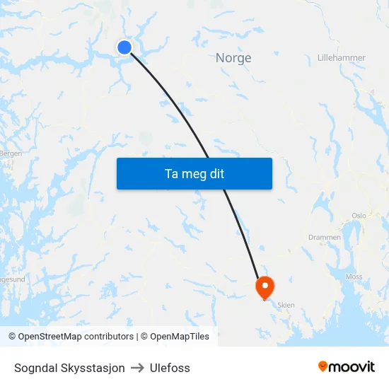 Sogndal Skysstasjon to Ulefoss map