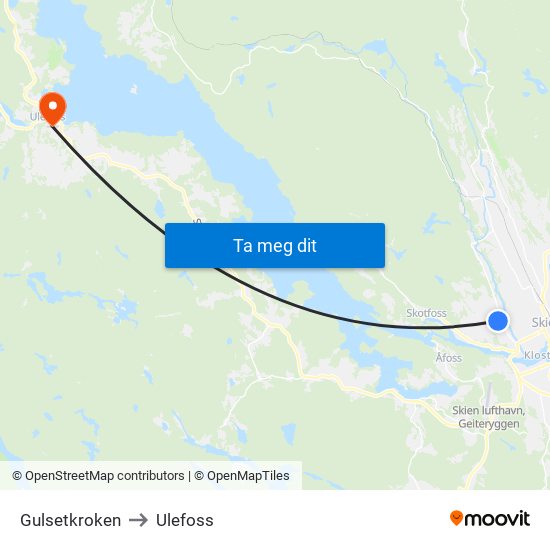 Gulsetkroken to Ulefoss map