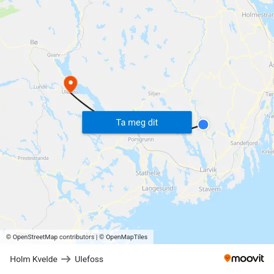Holm Kvelde to Ulefoss map