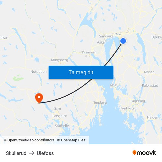 Skullerud to Ulefoss map