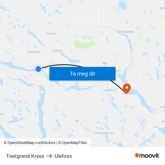 Tveitgrend Kryss to Ulefoss map