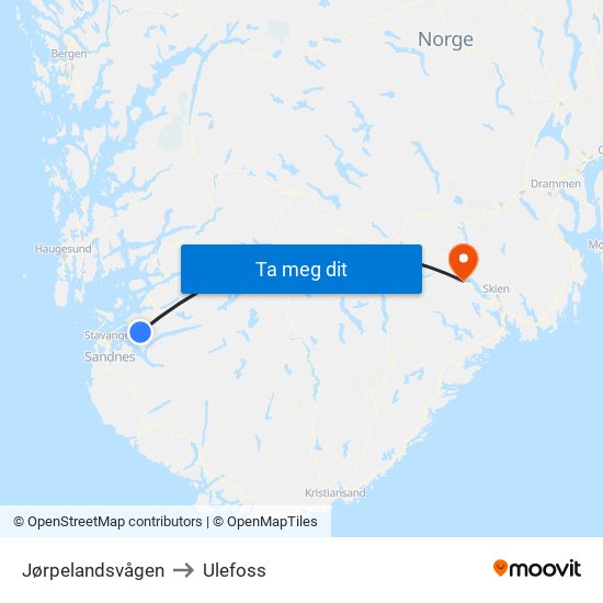 Jørpelandsvågen to Ulefoss map