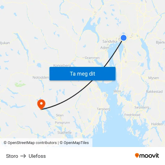 Storo to Ulefoss map