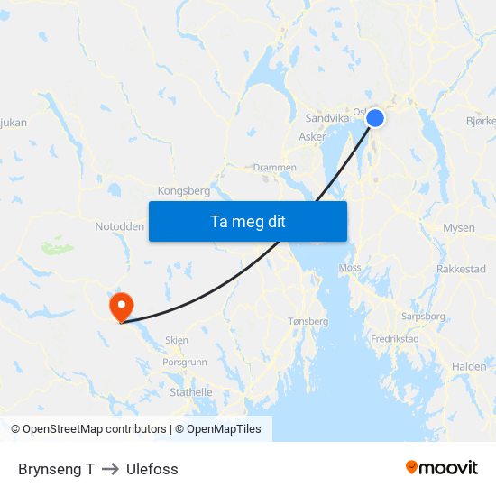 Brynseng T to Ulefoss map