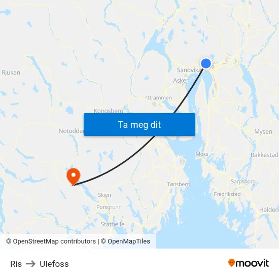 Ris to Ulefoss map
