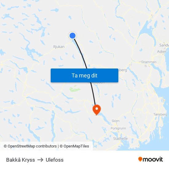 Bakkå Kryss to Ulefoss map