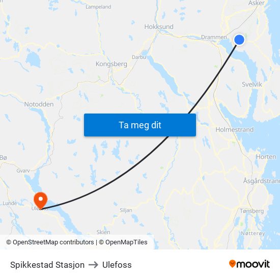 Spikkestad Stasjon to Ulefoss map