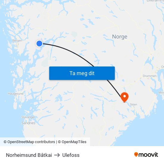 Norheimsund Båtkai to Ulefoss map