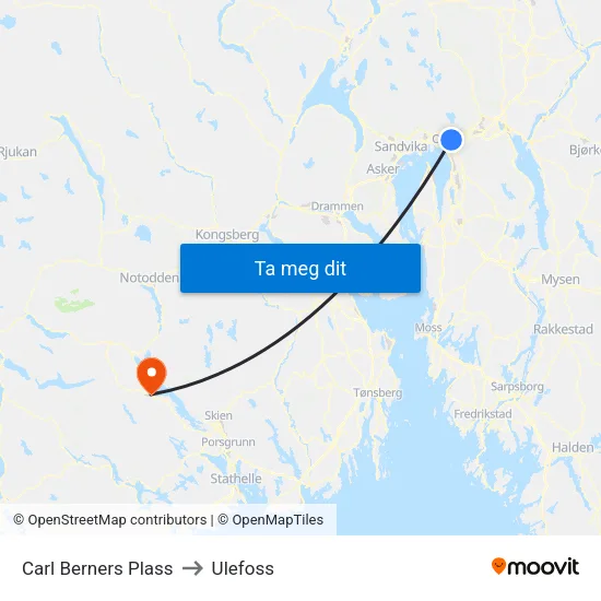 Carl Berners Plass to Ulefoss map
