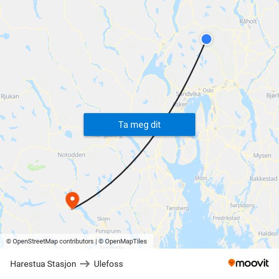 Harestua Stasjon to Ulefoss map