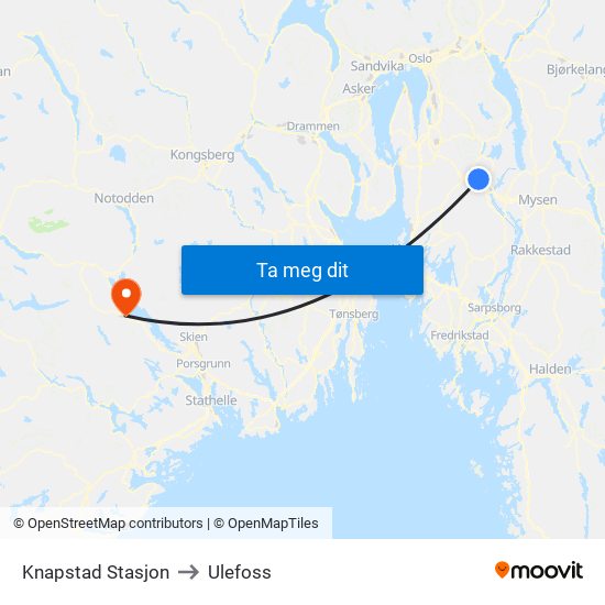 Knapstad Stasjon to Ulefoss map