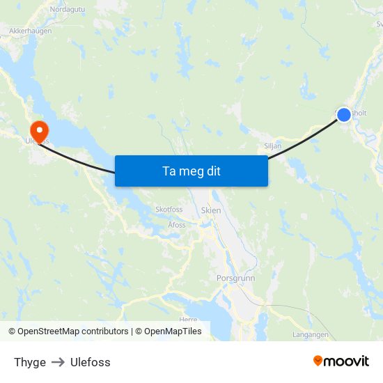 Thyge to Ulefoss map