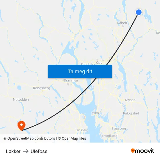 Løkker to Ulefoss map