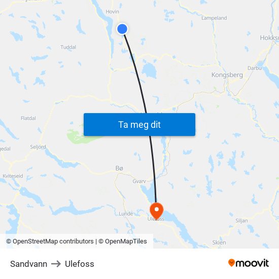 Sandvann to Ulefoss map