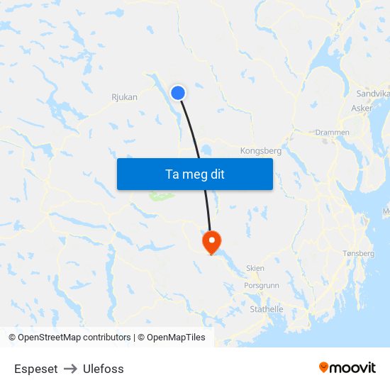 Espeset to Ulefoss map