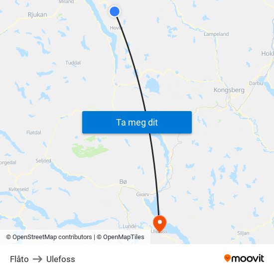 Flåto to Ulefoss map